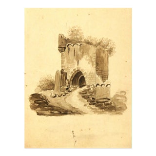 Original French Tower Ink Drawing, C.1870 For Sale