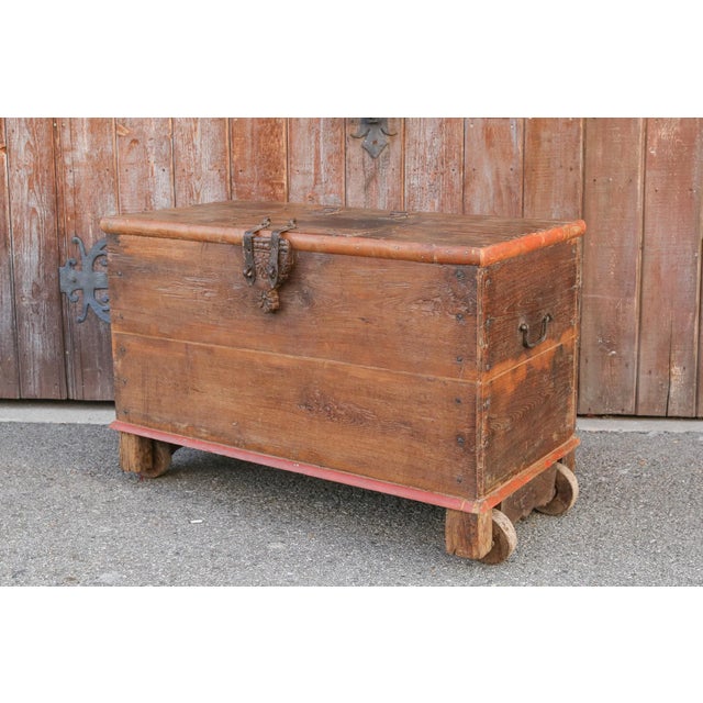 Antique Indian Teak Wedding Trunk For Sale - Image 9 of 11