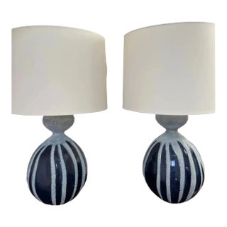 Contemporary Aerin Gannet Table Lamps in Drizzled Cobalt - a Pair For Sale