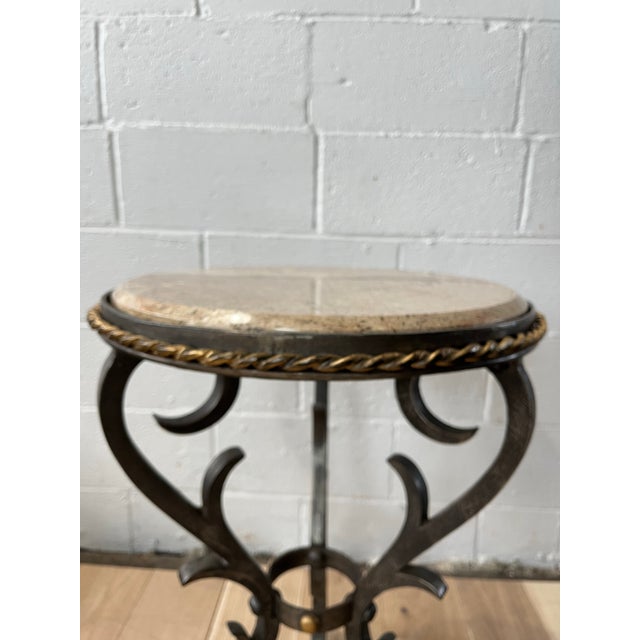 French Gueridon Table With Marble Top and Cast Iron Scroll Legs For Sale - Image 4 of 10
