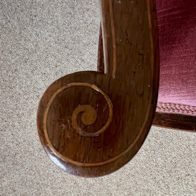 Wood Antique English Edwardian Mahogany Desk Armchair in Velvet, 1890s For Sale - Image 7 of 17