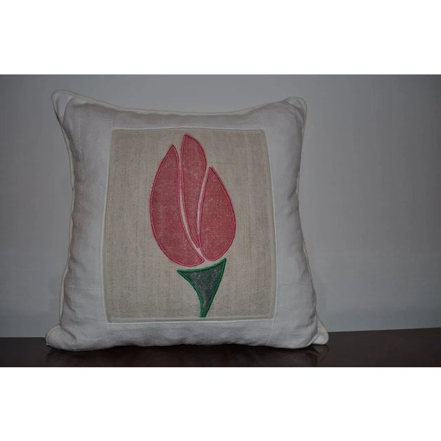 Vintage Tulip Patterned Cushion For Sale - Image 3 of 6