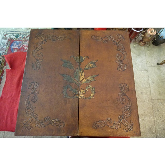 Tan Large Antique Triptych Mirror in Embossed Leather, 1890s For Sale - Image 8 of 8