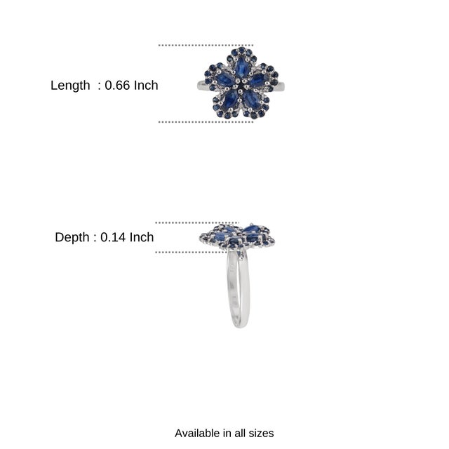 Vintage Style 2.28 Ct Natural Sapphire Floral Cluster Ring, Size 8 For Sale - Image 9 of 13