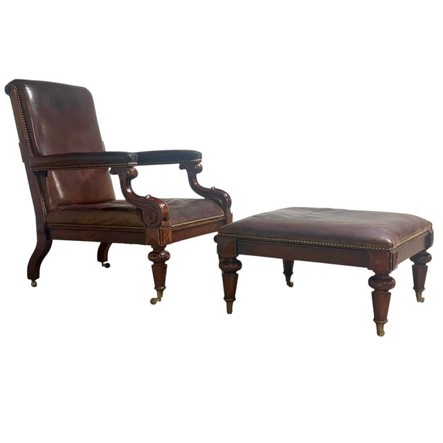 Ralph Lauren Ralph Lauren Regency Library Chair and Ottoman For Sale - Image 4 of 13