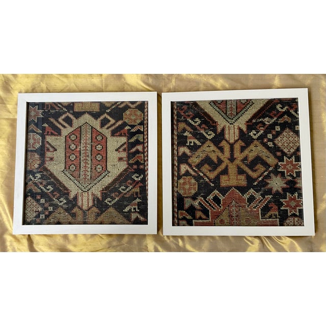Pair of Antique Caucasian Rug Fragments – Framed Museum-Style Textile Art For Sale - Image 14 of 14