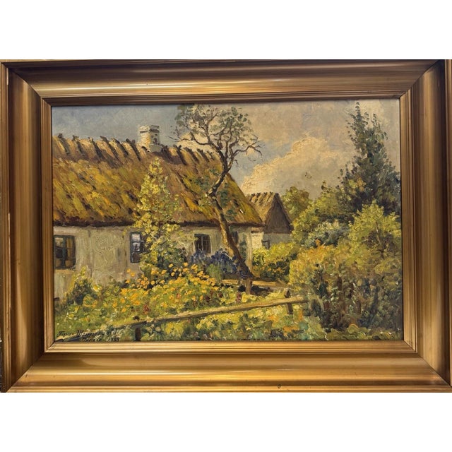 1930s Finn Wennerwald, Farmhouses in Scandinavia Landscape, 1933, Oil Painting on Canvas For Sale - Image 5 of 12