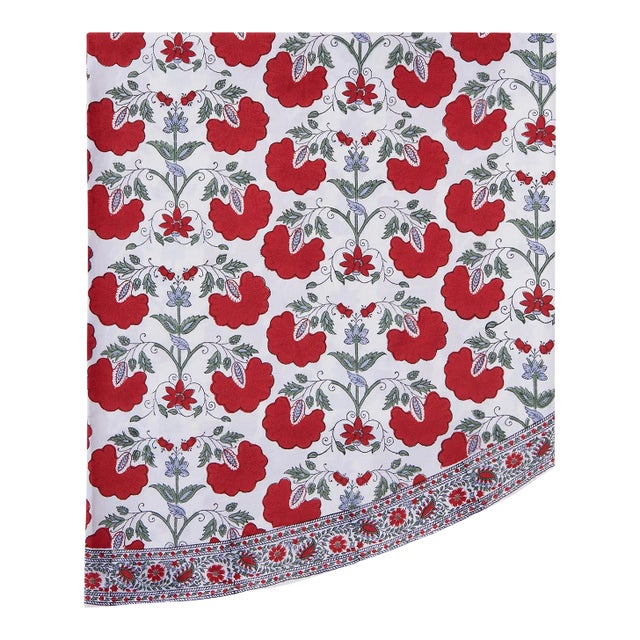 Janvi Red Round Tablecloth, 90-Inch For Sale