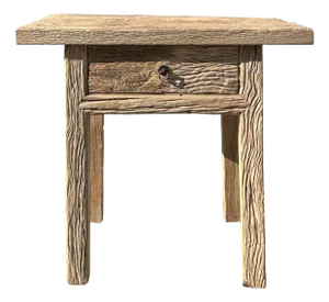 Natural Wood Minimalistic Rough Grain Wood Side Table Pedestal