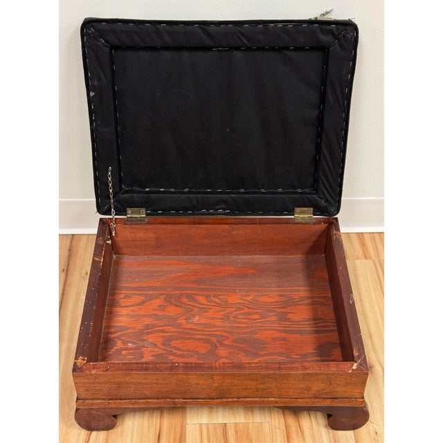Antique Early American Plaid Upholstery Strorage Footstool For Sale - Image 10 of 10