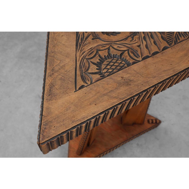 Art Nouveau Triangular Side Table in Carved Wood, 1890s For Sale - Image 10 of 13