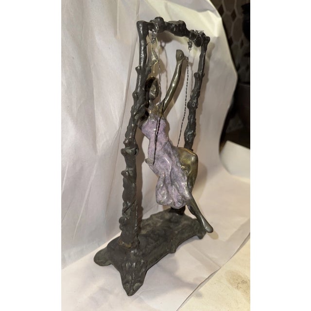 Art Nouveau Auguste Moreau, Lady on Swing Sculptural Bronze For Sale - Image 3 of 9