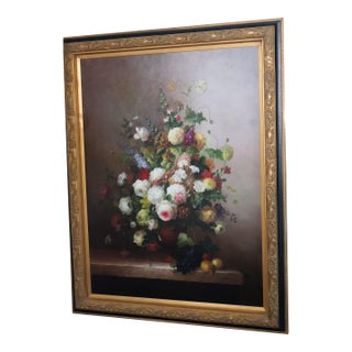 Late 20th Century Grand Scale Floral Still Life Oil Painting by L. Stewart For Sale