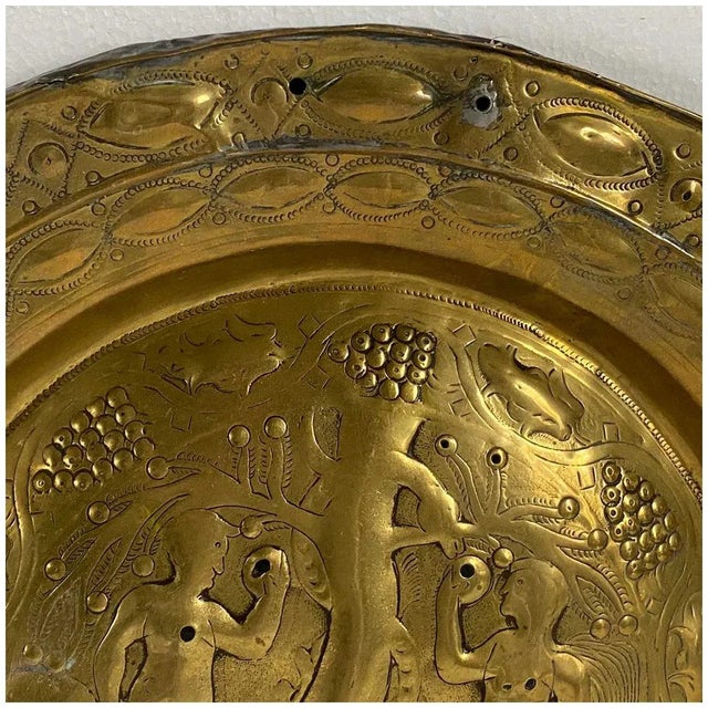 Brass Large Northern European Baroque Adam and Eve Brass Repousse Alms Plate For Sale - Image 8 of 13