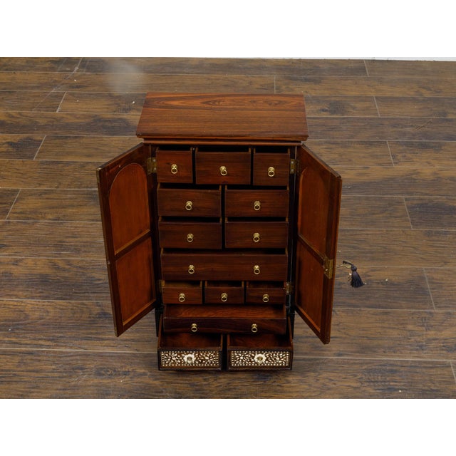 English 19th Century Miniature Cabinet with Scrollwork Inlay and Inner Drawers For Sale - Image 11 of 12