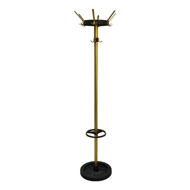 Vintage Brass & Metal Coat Stand from Jacques Adnet, France, 1950s For Sale