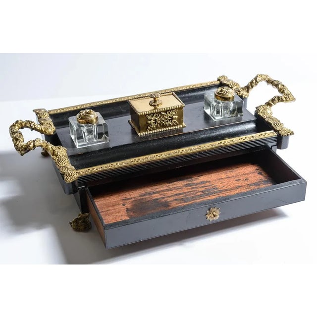 Antique French Gilt Bronze and Ebonized Ink Stand For Sale In West Palm - Image 6 of 8