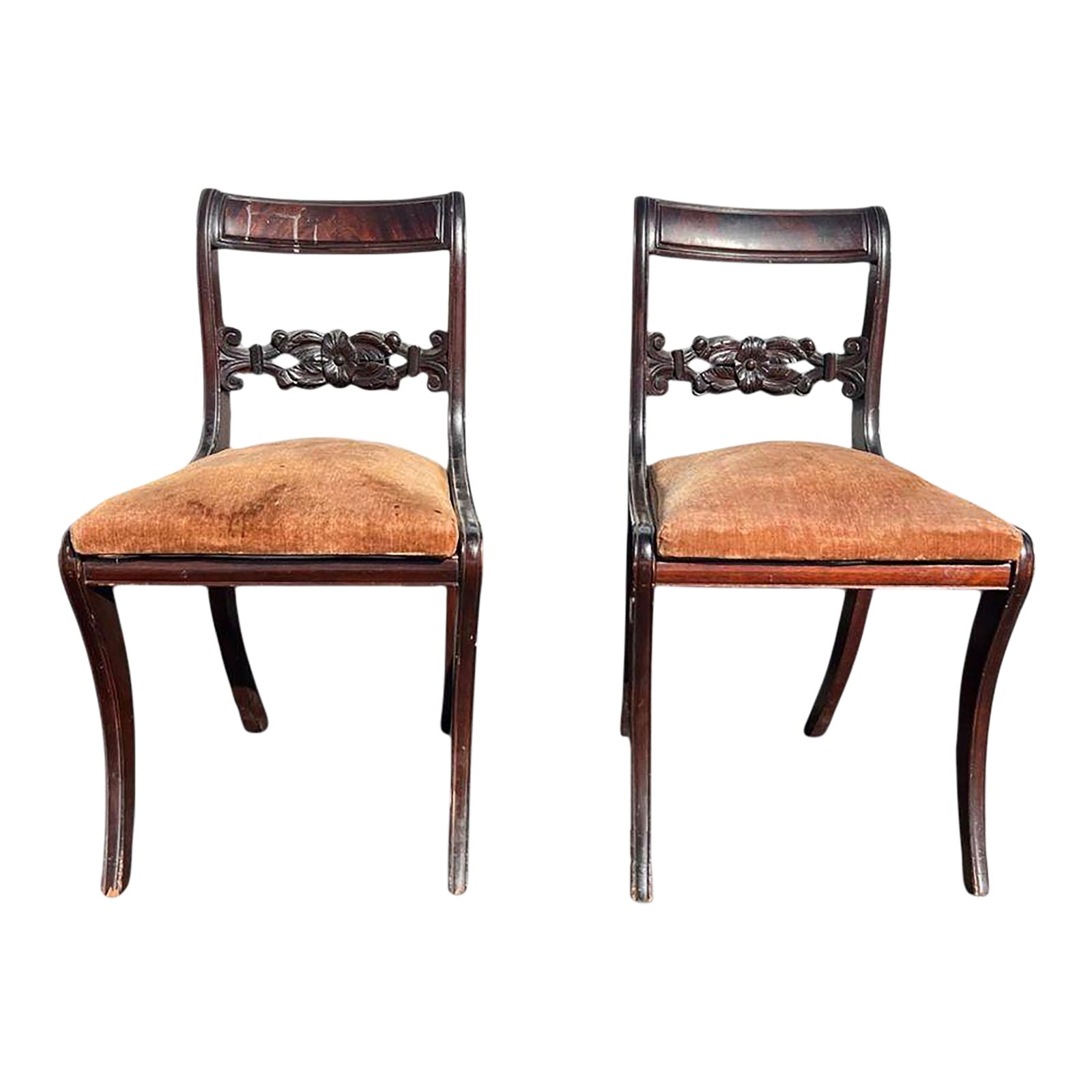 Pair of Antique 19th Century Carved Wood Accent Chairs | Chairish