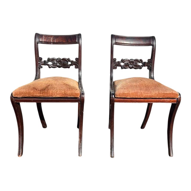 Pair of Antique 19th Century Carved Wood Accent Chairs For Sale