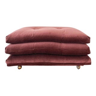 1980s Plum Velvet Stacked Ottoman on Brass Castors For Sale