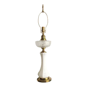Vintage 1950s Clear Glass & Milk Glass Table Lamp