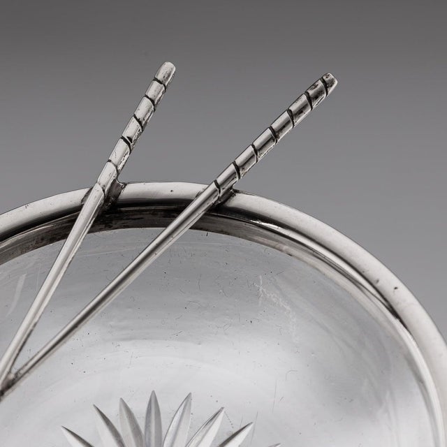 Metal Antique English Silver and Cut Glass Golf Theme Ashtray, 1911 For Sale - Image 7 of 12