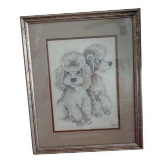 Vintage Framed Poodle Stich on Linen For Sale