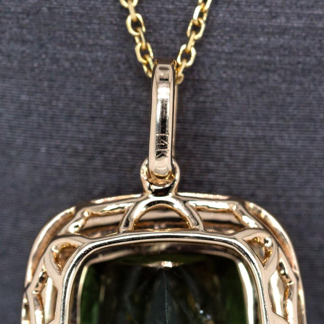 Metal 5.6cts Chrome Tourmaline Pendant With Natural Diamond Halo in Solid 14k Gold For Sale - Image 7 of 7