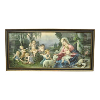 Vintage Mataloni Giovanni Large Art Print of Mary Jesus Lamb Angels For Sale