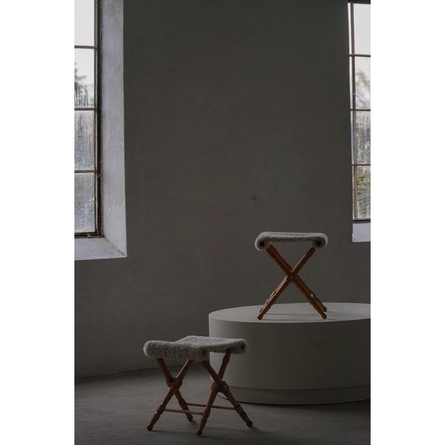 Mid-Century Modern Danish Folding Stools with Sheepskin Upholstery, 1960s, Set of 2 For Sale - Image 3 of 14