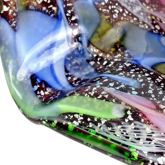 Murano AVeM Vintage Red Millefiori Flowers Silver Flecks Rainbow Ribbon Italian Art Glass Bowl For Sale - Image 9 of 10