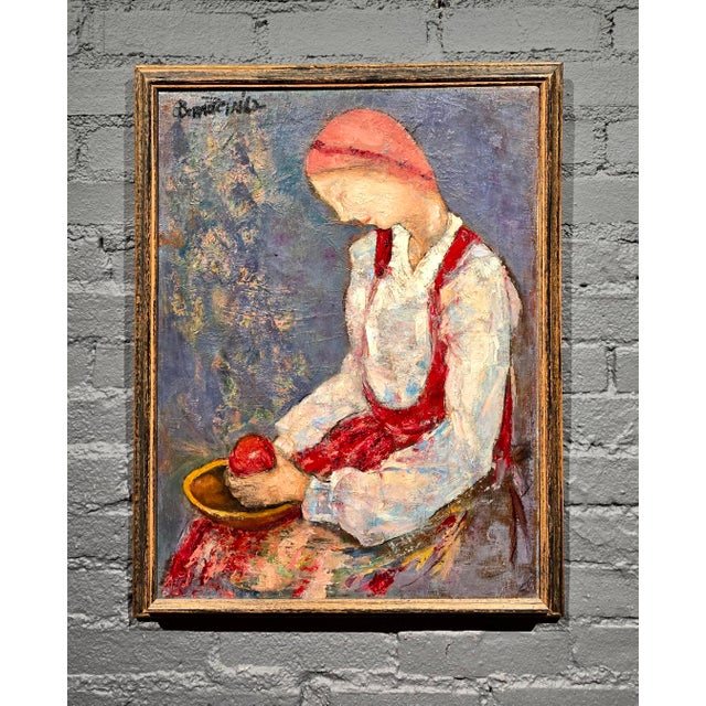 American Theresa Bernstein "Contemplation With a Red Apple” 1962 American Modernist Oil Painting For Sale - Image 3 of 11