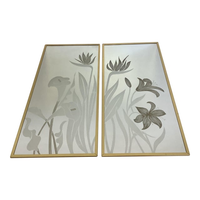 1970s Engraved Art Nouveau Style Mechanical Mirror Works Floral