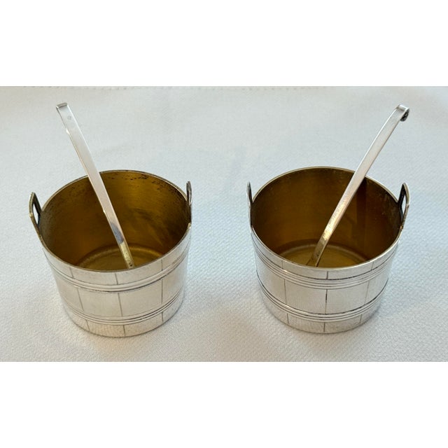 Metal Tiffany & Co Antique Sterling Basket Form Salt Cellars With Spoons For Sale - Image 7 of 12