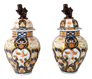 Japanese Imari Porcelain Temple Jars, Set of 2