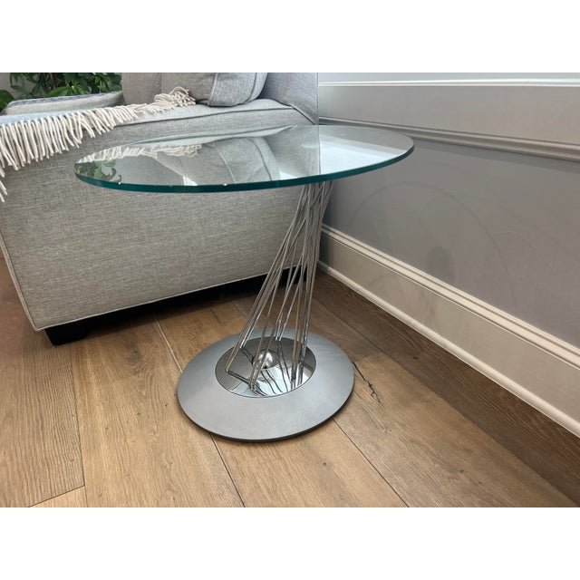 Contemporary Naos Gemellino Italian Round Glass and Chrome Side Table For Sale - Image 3 of 3