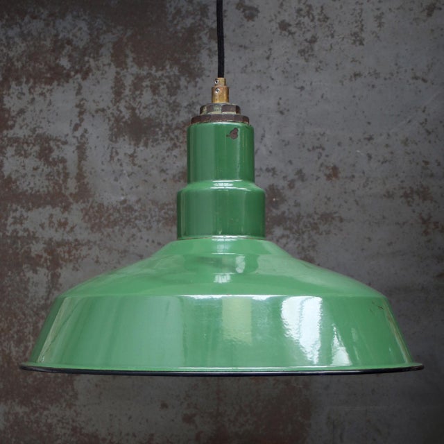 Vintage Industrial American Green Enamel Pendant Light For Sale - Image 4 of 6