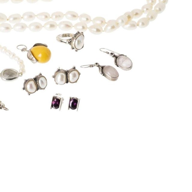 Silver Necklaces, Earrings, Ring and Bracelet with Stones, Set of 7 For Sale - Image 5 of 6