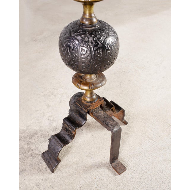 Pair of Dutch Baroque Style Iron Brass Andirons For Sale - Image 10 of 18