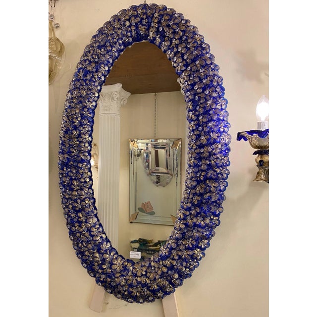 Murano Glass Oval Mirror For Sale - Image 6 of 9