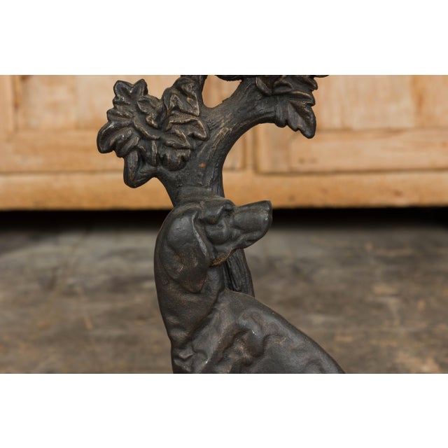 English Iron Umbrella Stand Depicting a Dog Sitting in front of a Tree For Sale - Image 9 of 11