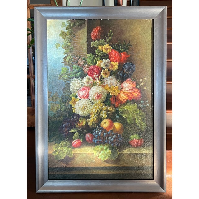 Dutch School 1980s Large Signed Dutch Master-Inspired Floral Still Life Oil Painting on Canvas, Framed For Sale - Image 4 of 18