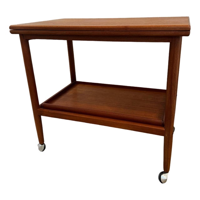 Serving Trolley with Folding Teak Table Top by Grete Jalk for Poul Jeppesen, Denmark, 1960s For Sale
