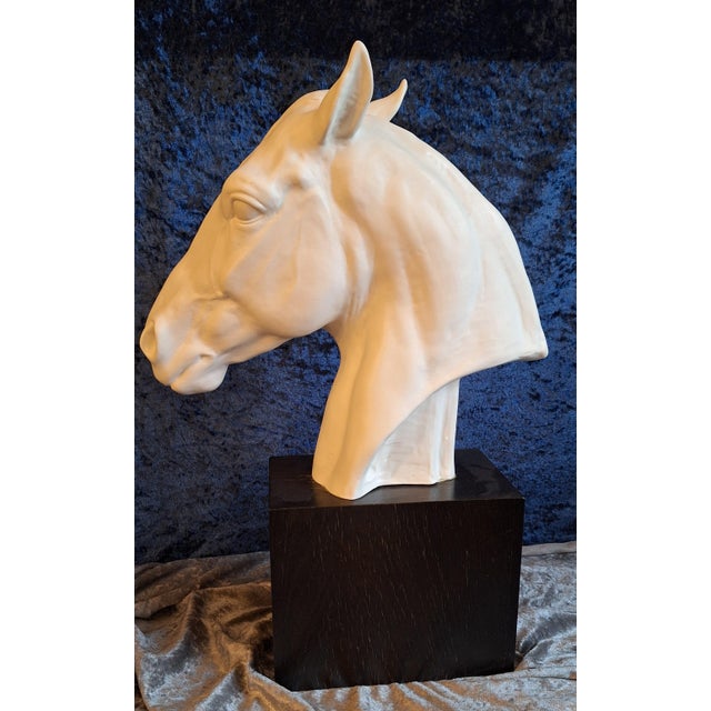Rosenthal Horse Head Sculpture in White Bisque Porcelain on Black Base by Albert Hinrich Hussmann for Rosenthal, 1970s For Sale - Image 4 of 7