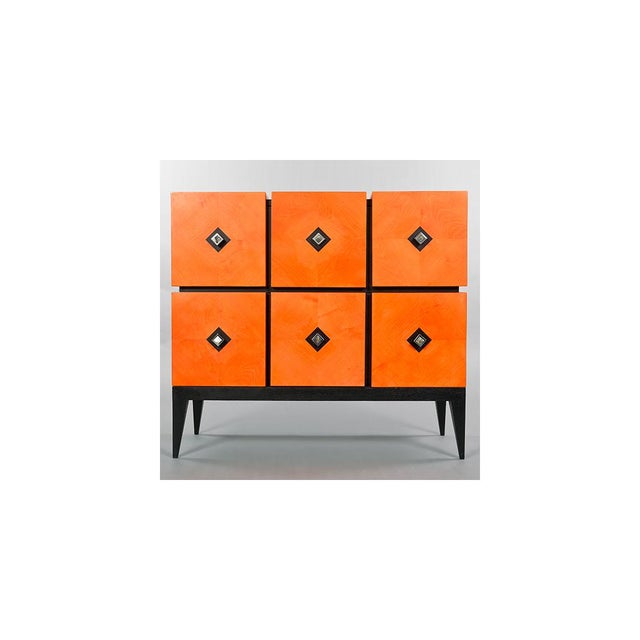 Two-Drawer Diamond Chest of Drawers in Orange-Stained Pear Wood from Aymeric Lefort For Sale - Image 9 of 9
