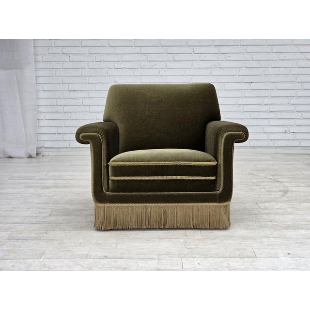 Danish Armchair in Green Furniture Velour, 1970s For Sale - Image 18 of 18