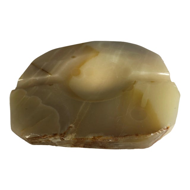 Vintage Hand Carved Onyx Caramel Ivory Ashtray, Mexico For Sale