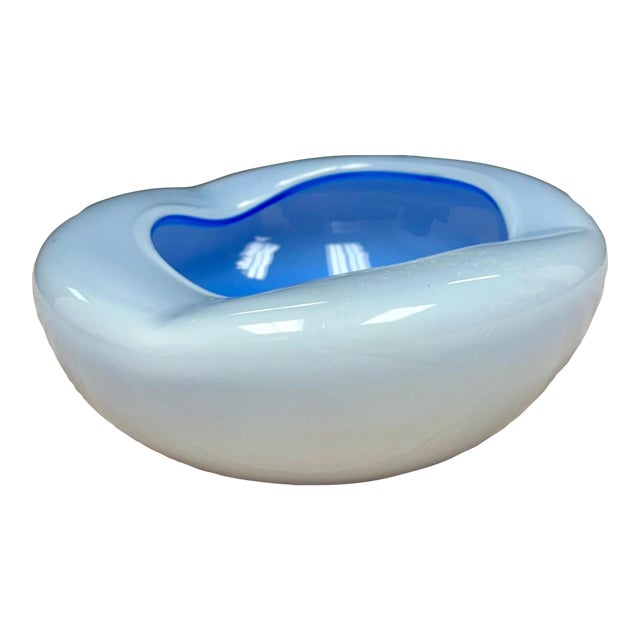 Vintage Blue Glass Ashtray – Midcentury Modern Wavy Design For Sale