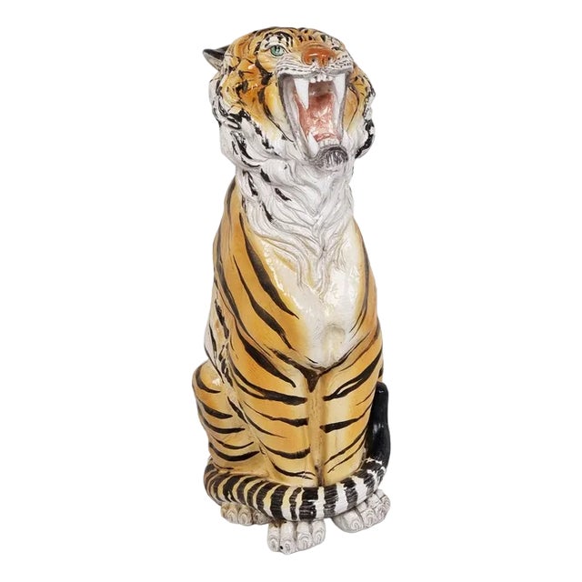 Large Ceramic Hand Painted Tiger, Italy, 1970s For Sale