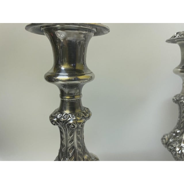 Mid 20th Century Vintage Gorham Baroque Revival Silver-Plated Candlesticks - A Pair For Sale - Image 5 of 14